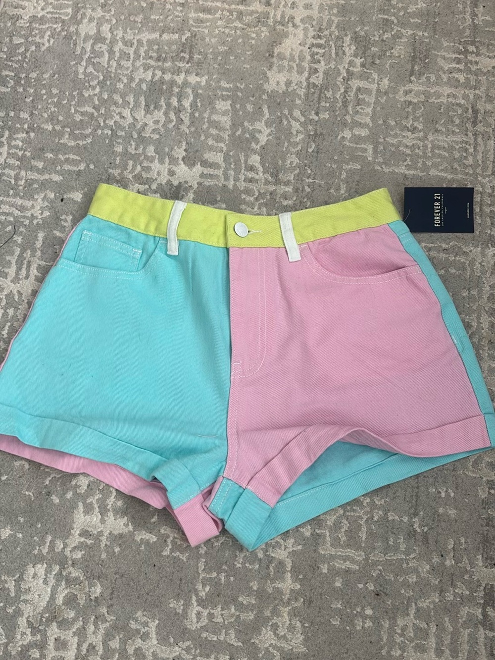 Forever 21 Pastel Colorblock High Waist Shorts - Aqua, Pink & Yellow